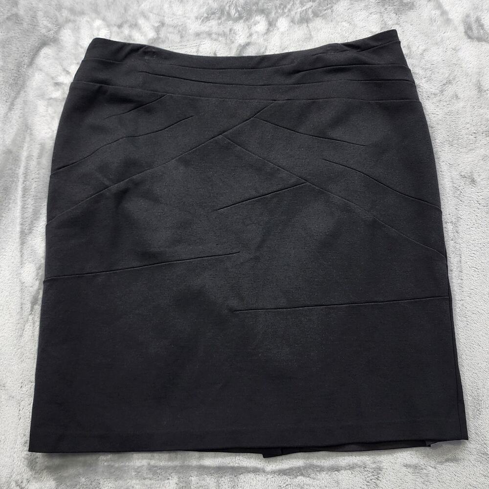 Tribal Skirt Womens 14 Black Pencil Mini Back Zip Slit Hem Preppy Office Stretch
